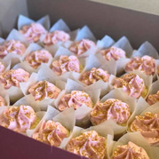 pink frost cupcakes with gold flecks